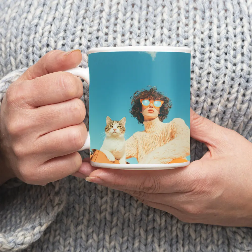 Woman With Cat Blue Sky Summer – Mugs