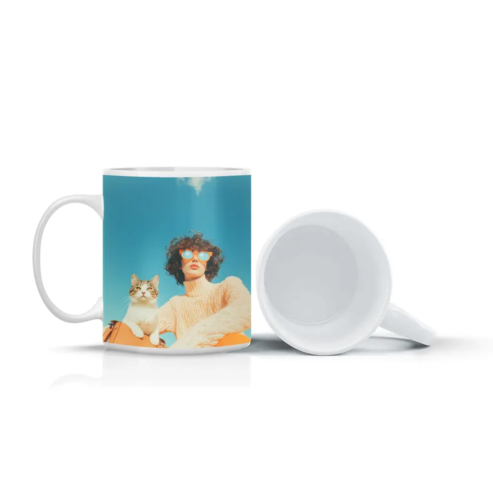 Woman With Cat Blue Sky Summer – Mugs