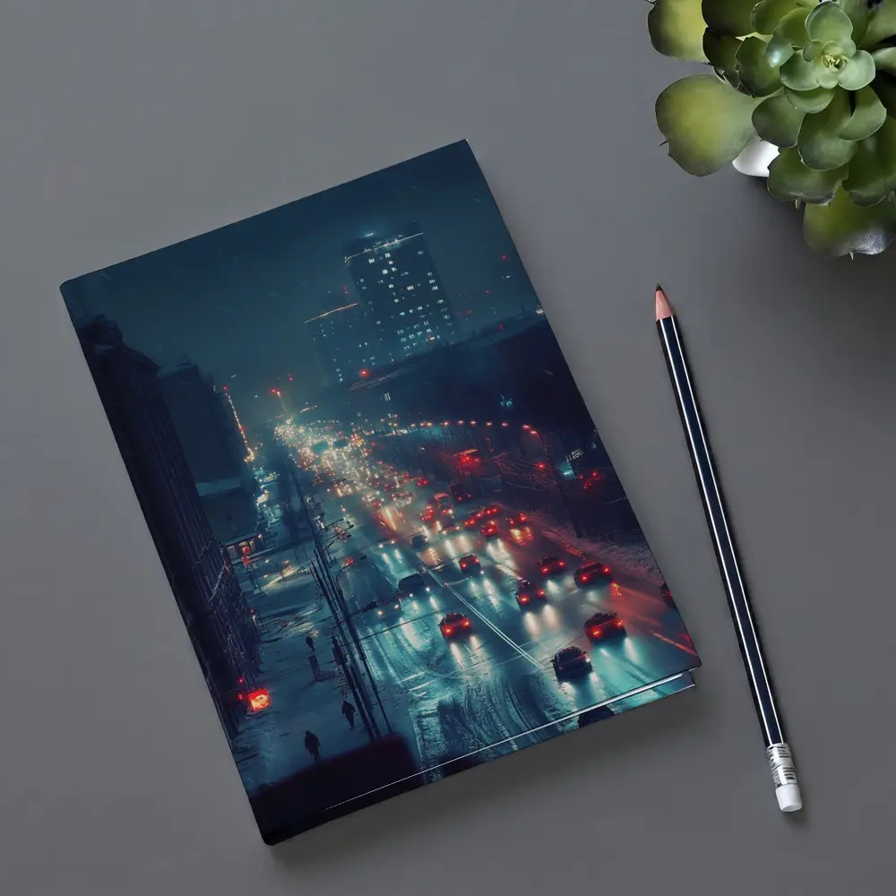 Snowy City Street Night Traffic Lights – Notebooks