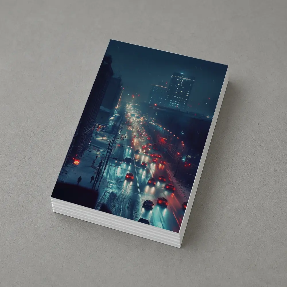 Snowy City Street Night Traffic Lights – Postcards