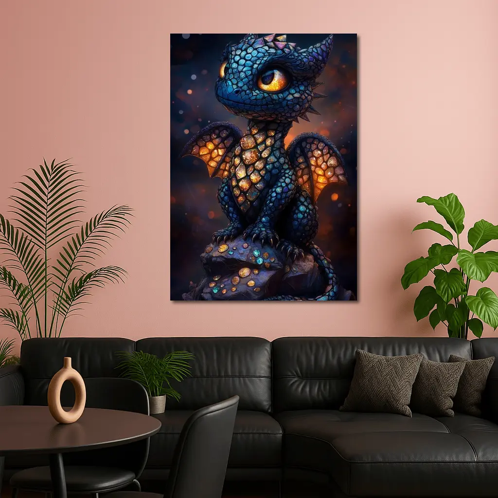 Baby Dragon Glowing Scales Dark Fantasy Art – Wall Art