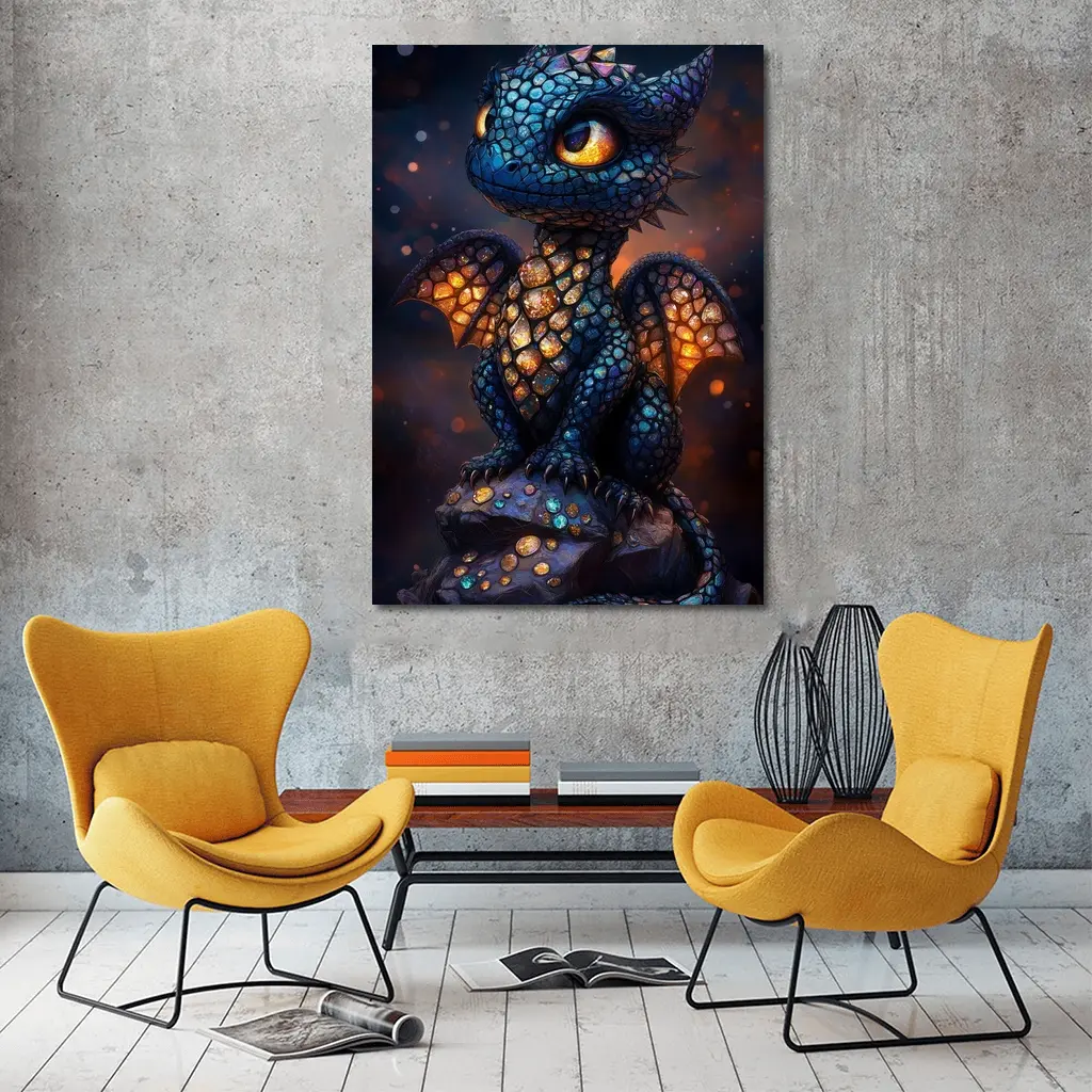 Baby Dragon Glowing Scales Dark Fantasy Art – Wall Art