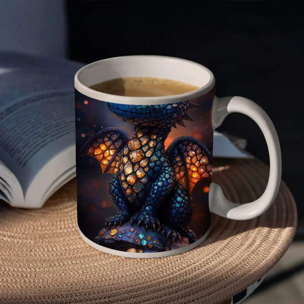 Baby Dragon Glowing Scales Dark Fantasy Art – Mugs