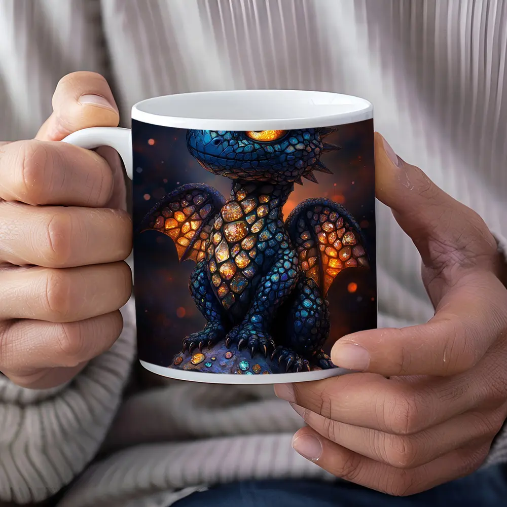 Baby Dragon Glowing Scales Dark Fantasy Art – Mugs