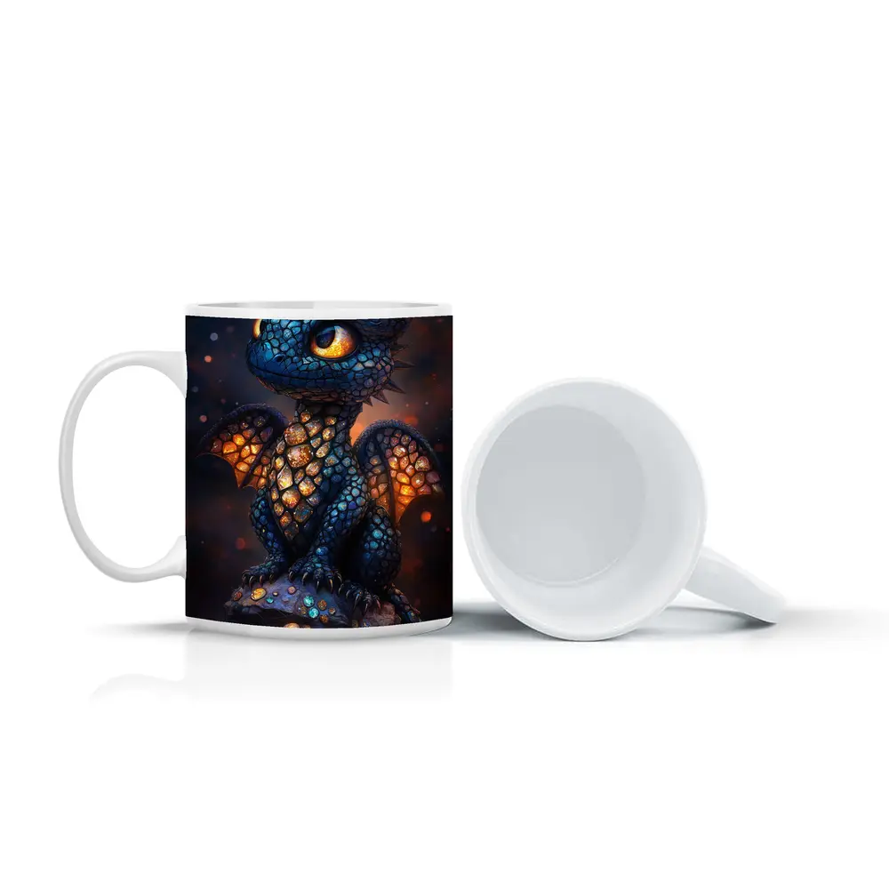 Baby Dragon Glowing Scales Dark Fantasy Art – Mugs