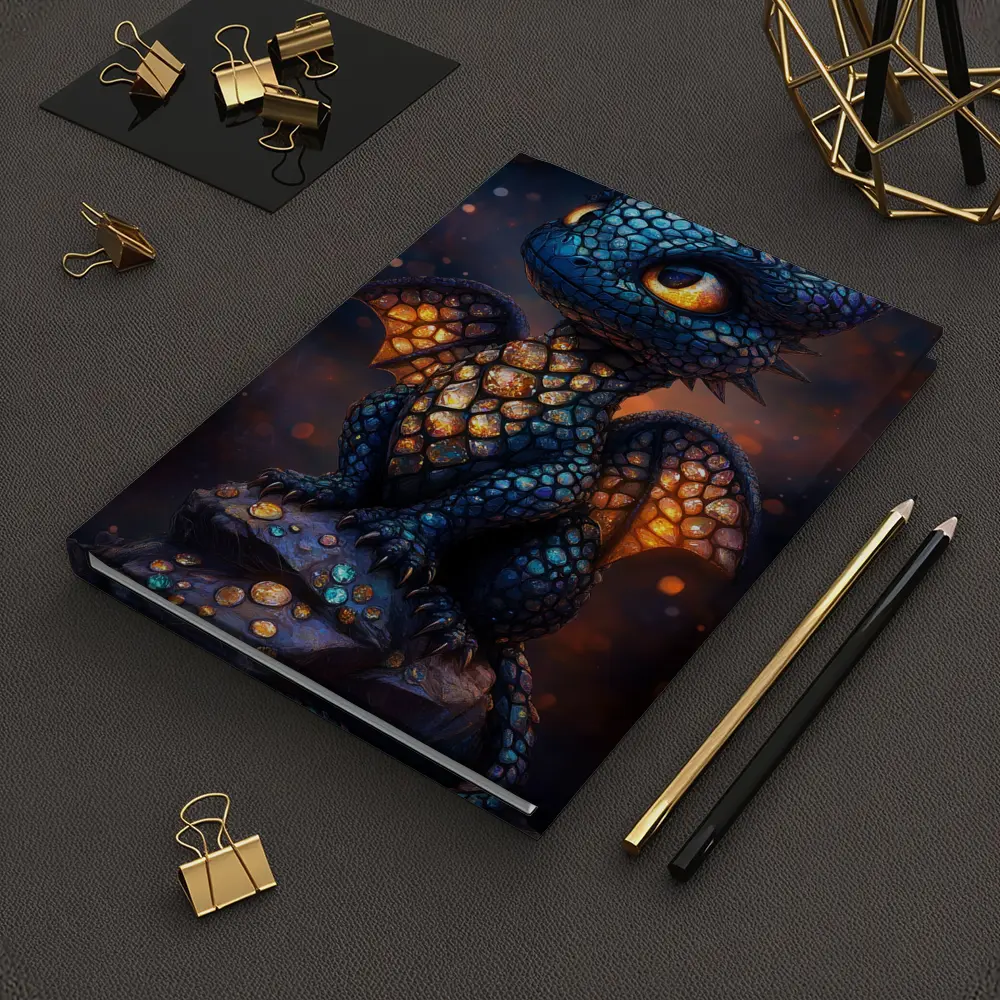 Baby Dragon Glowing Scales Dark Fantasy Art – Notebooks