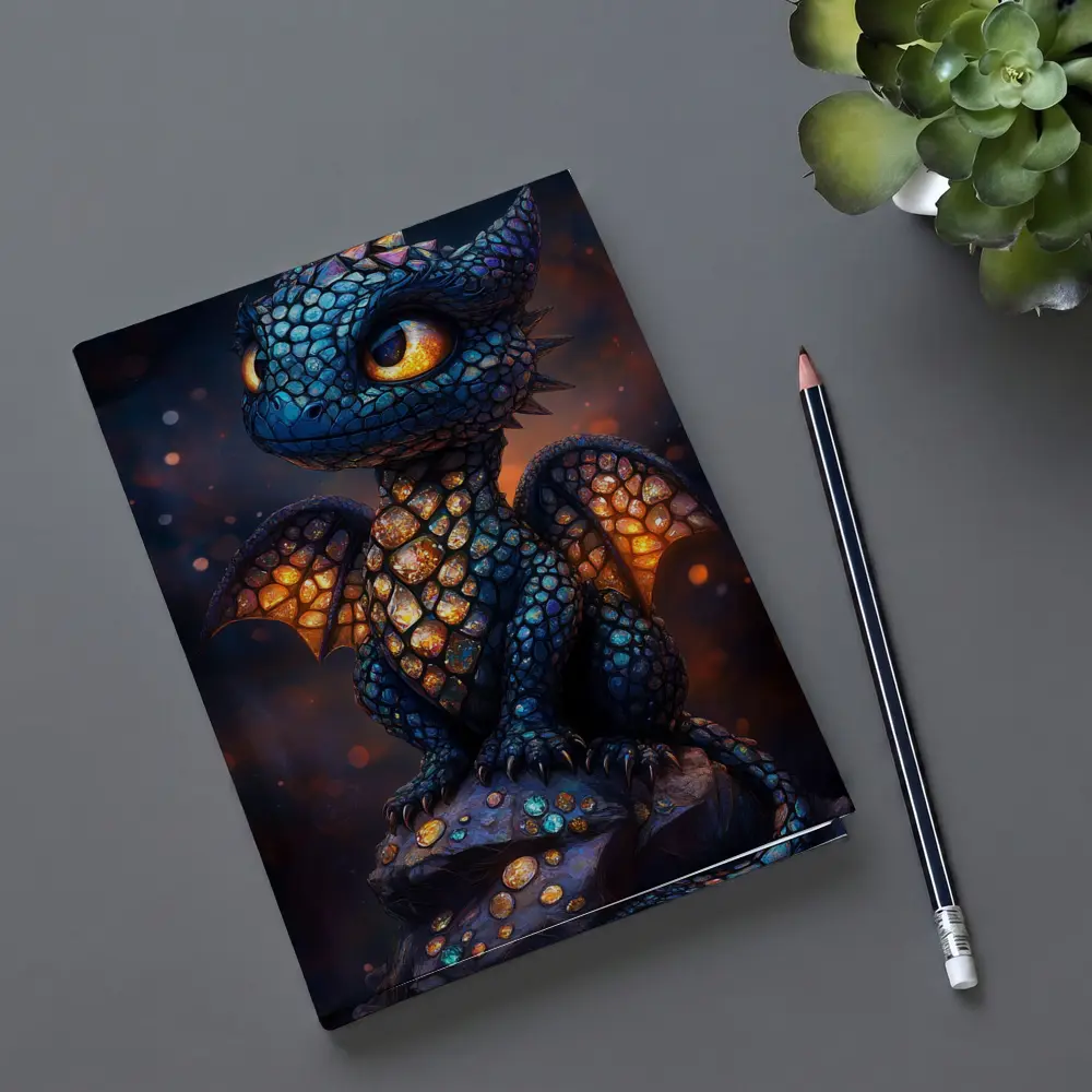 Baby Dragon Glowing Scales Dark Fantasy Art – Notebooks