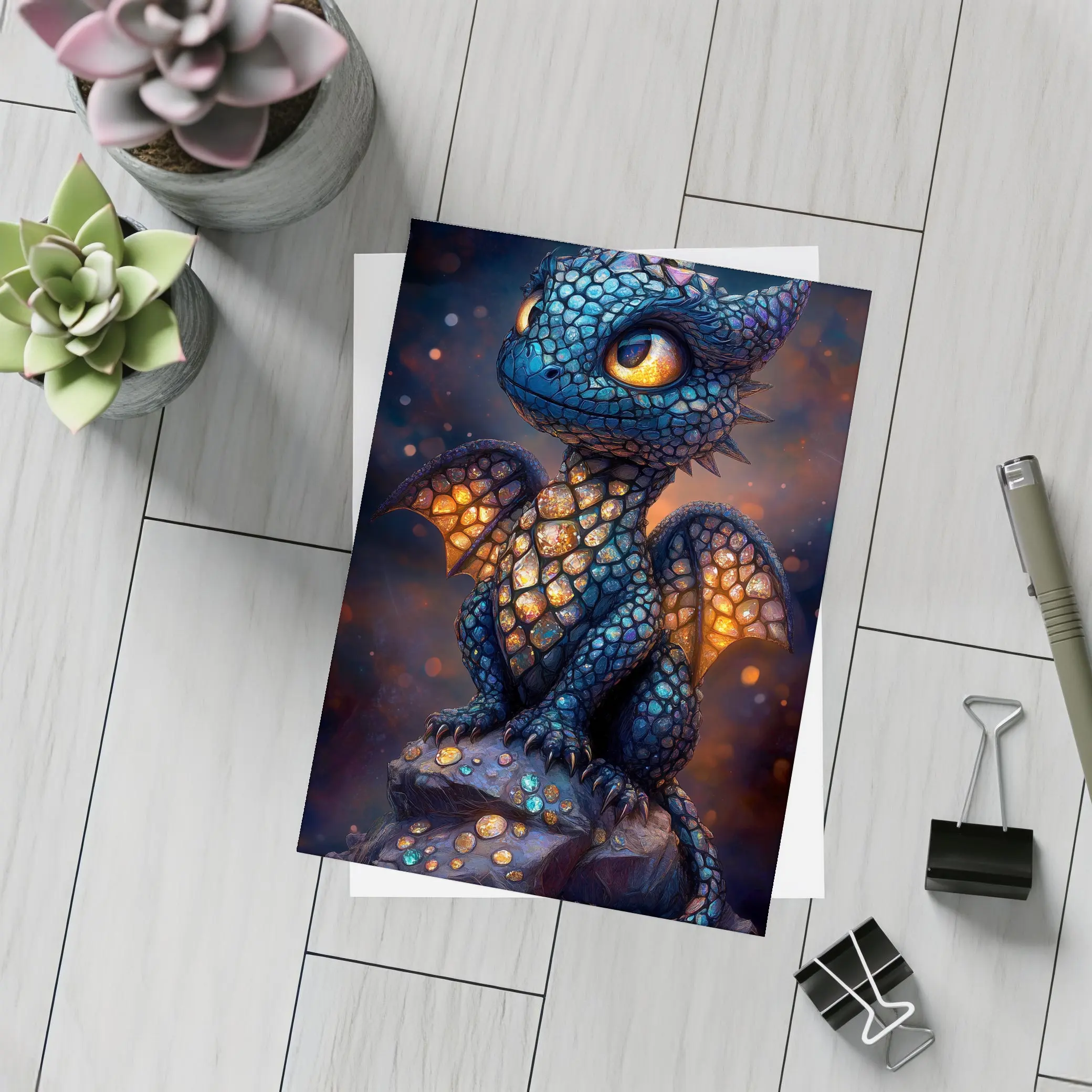 Baby Dragon Glowing Scales Dark Fantasy Art – Postcards