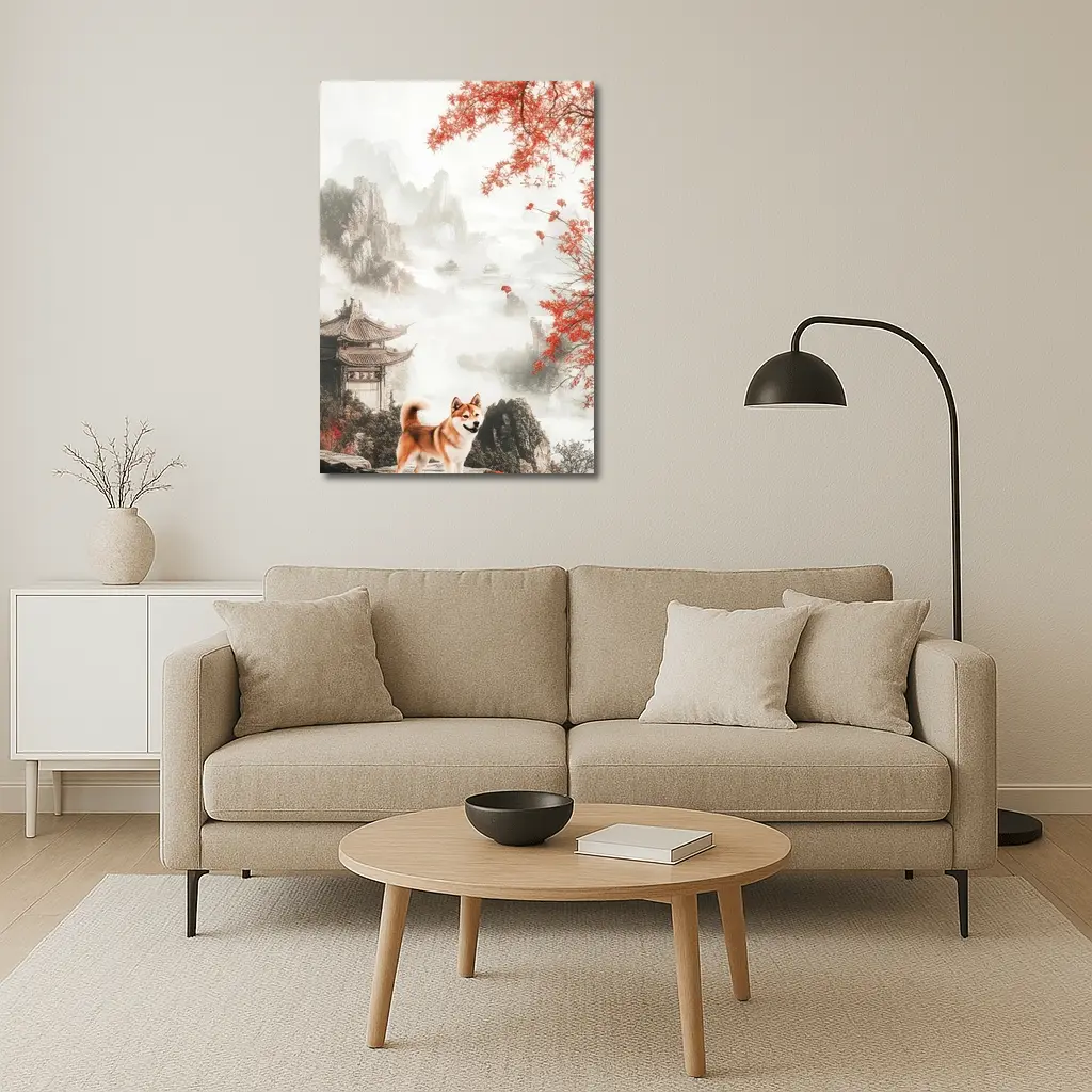 Shiba Inu Dog Chinese Ink Landscape Art – Wall Art