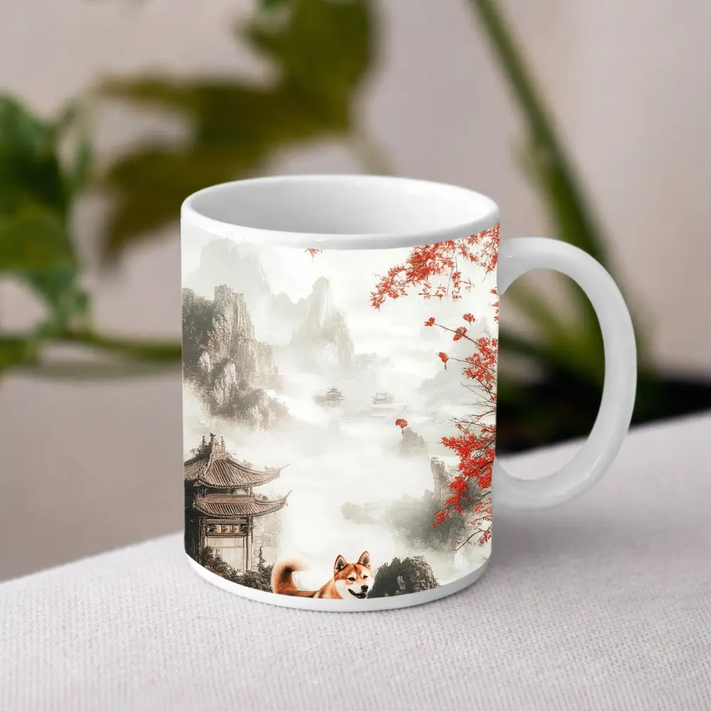 Shiba Inu Dog Chinese Ink Landscape Art – Mugs
