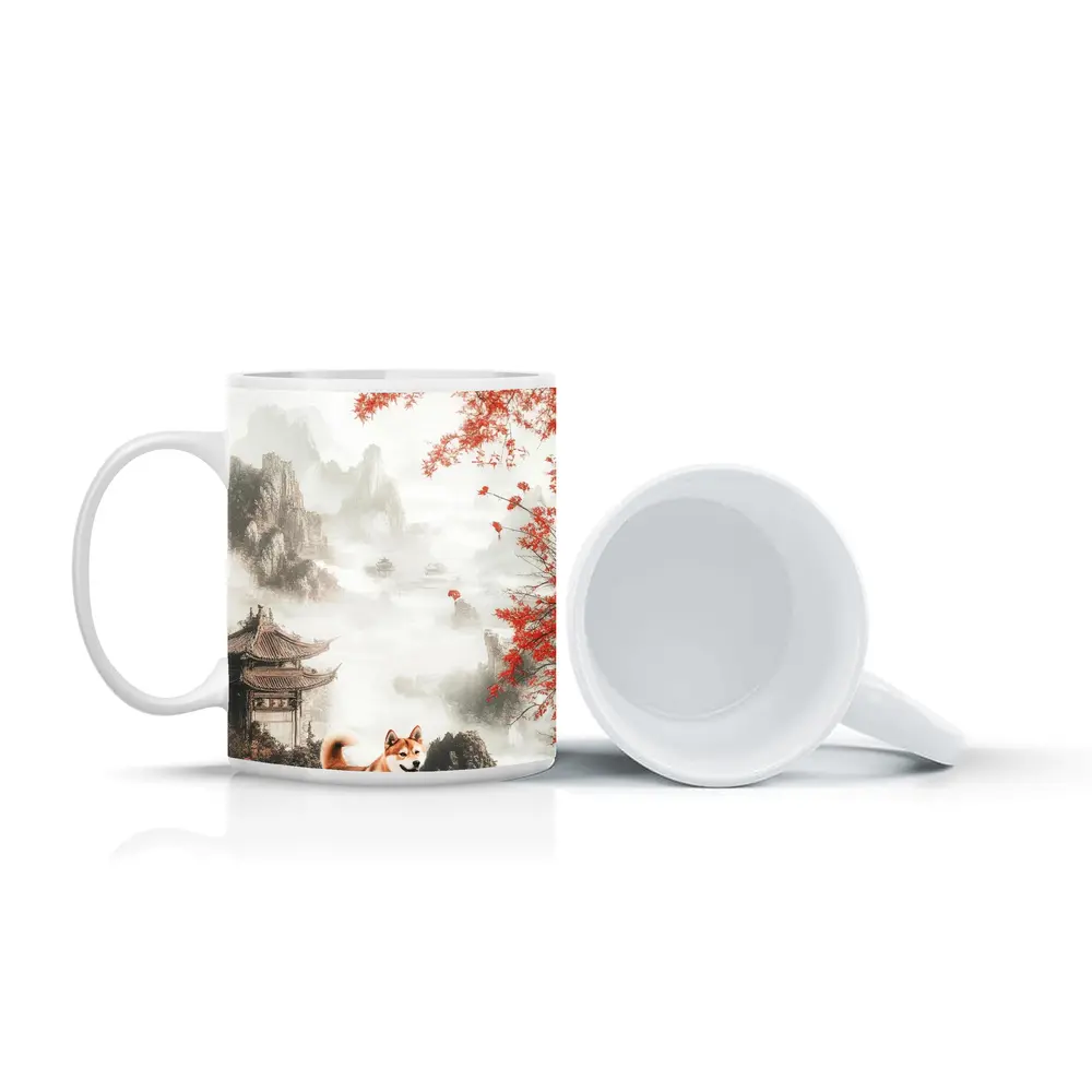 Shiba Inu Dog Chinese Ink Landscape Art – Mugs