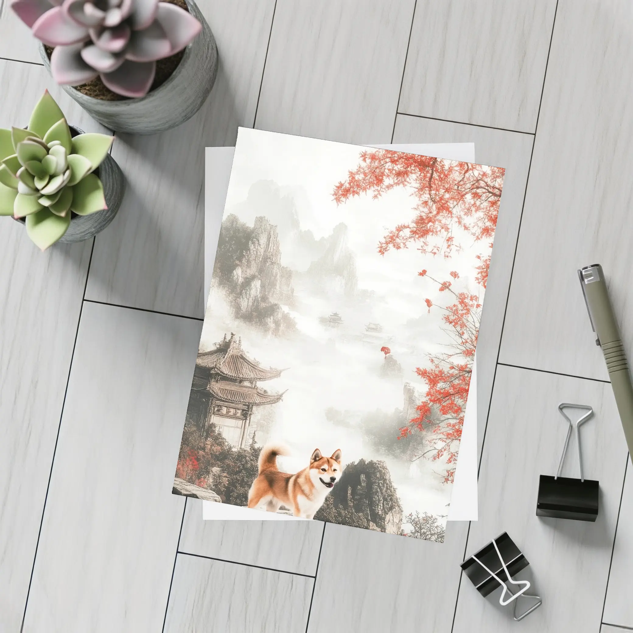 Shiba Inu Dog Chinese Ink Landscape Art – Postcards