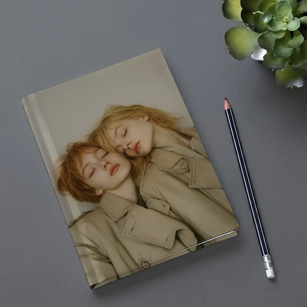 Two Women Resting Together Beige Coats – Notebooks