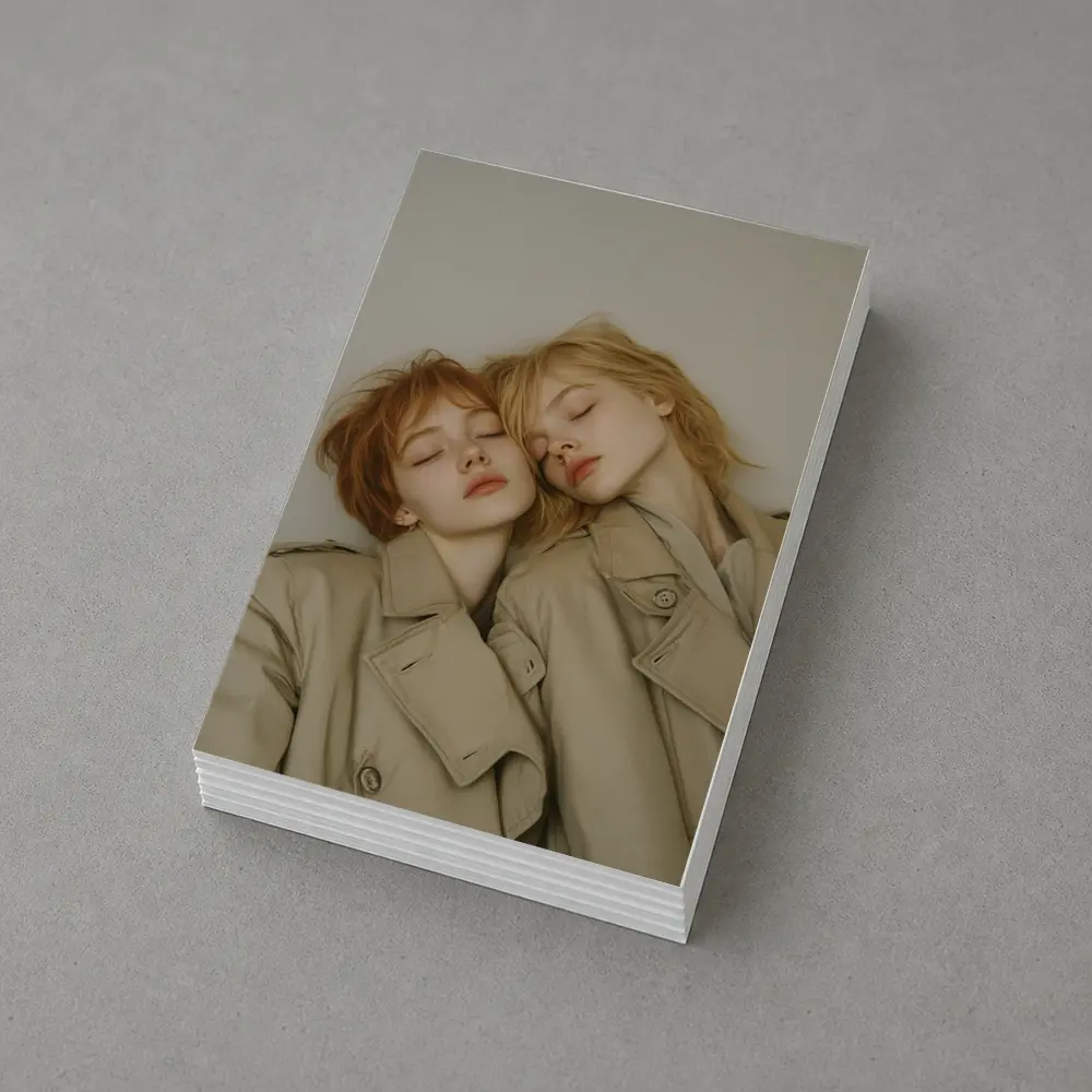 Two Women Resting Together Beige Coats – Postcards