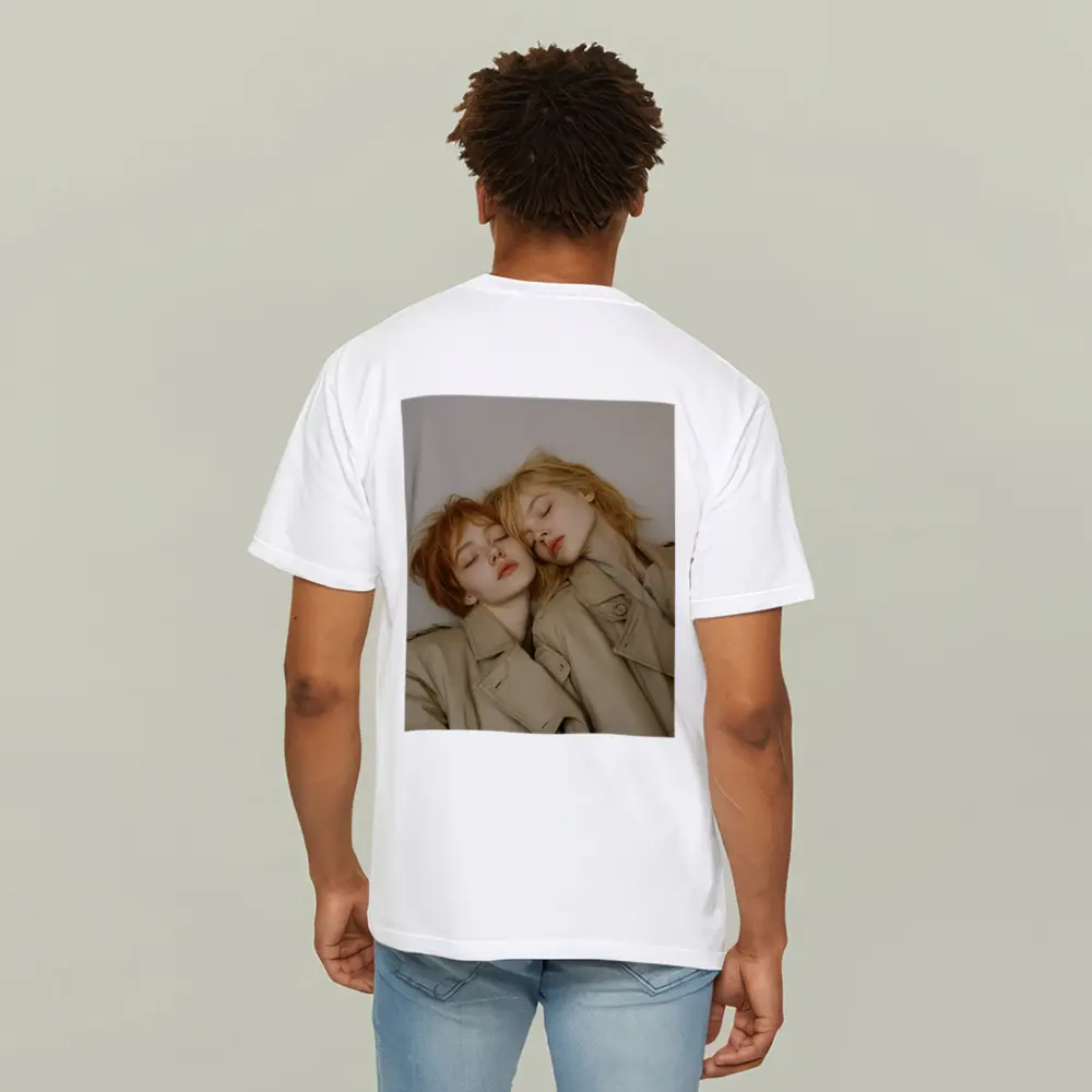 Two Women Resting Together Beige Coats – T-Shirts