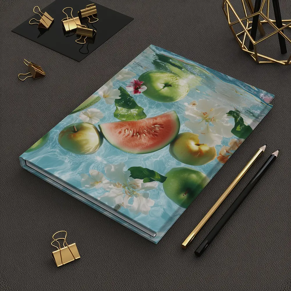 Apples Watermelon Flowers Floating Blue Water – Notebooks