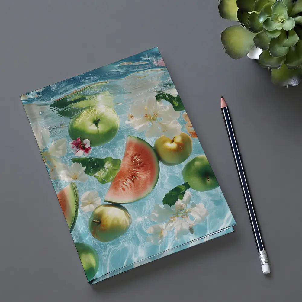 Apples Watermelon Flowers Floating Blue Water – Notebooks