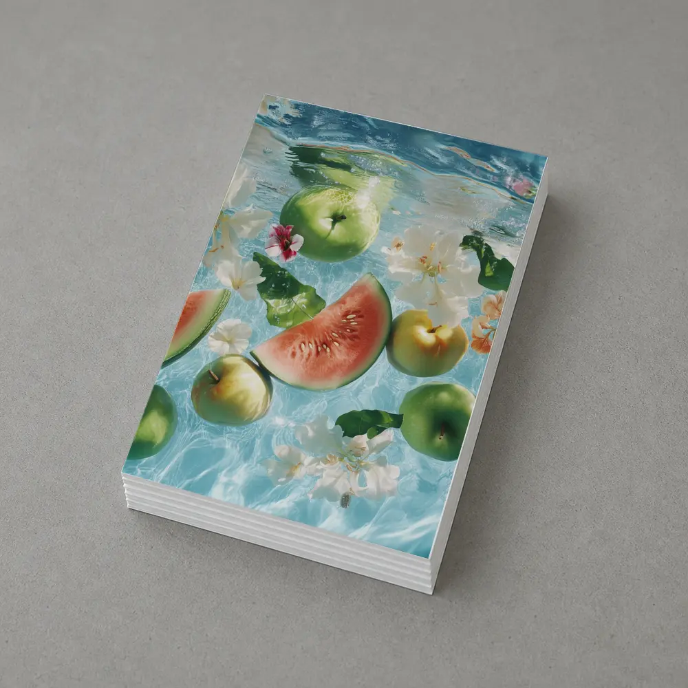Apples Watermelon Flowers Floating Blue Water – Postcards