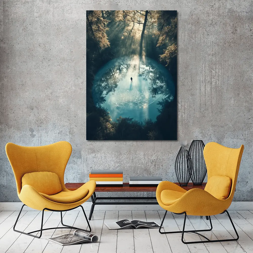 Lone Figure Forest Sacred Geometry Portal – Wall Art