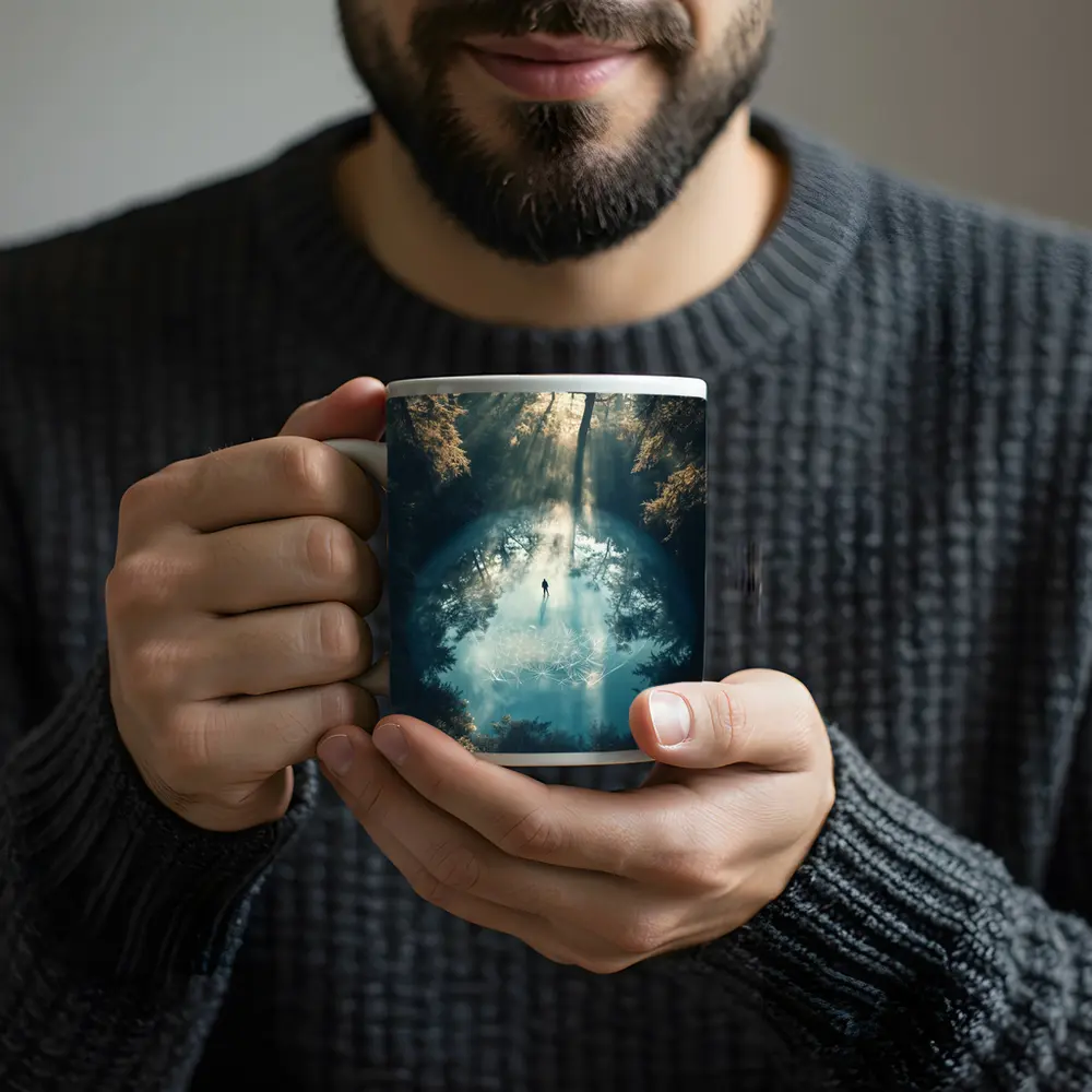 Lone Figure Forest Sacred Geometry Portal – Mugs