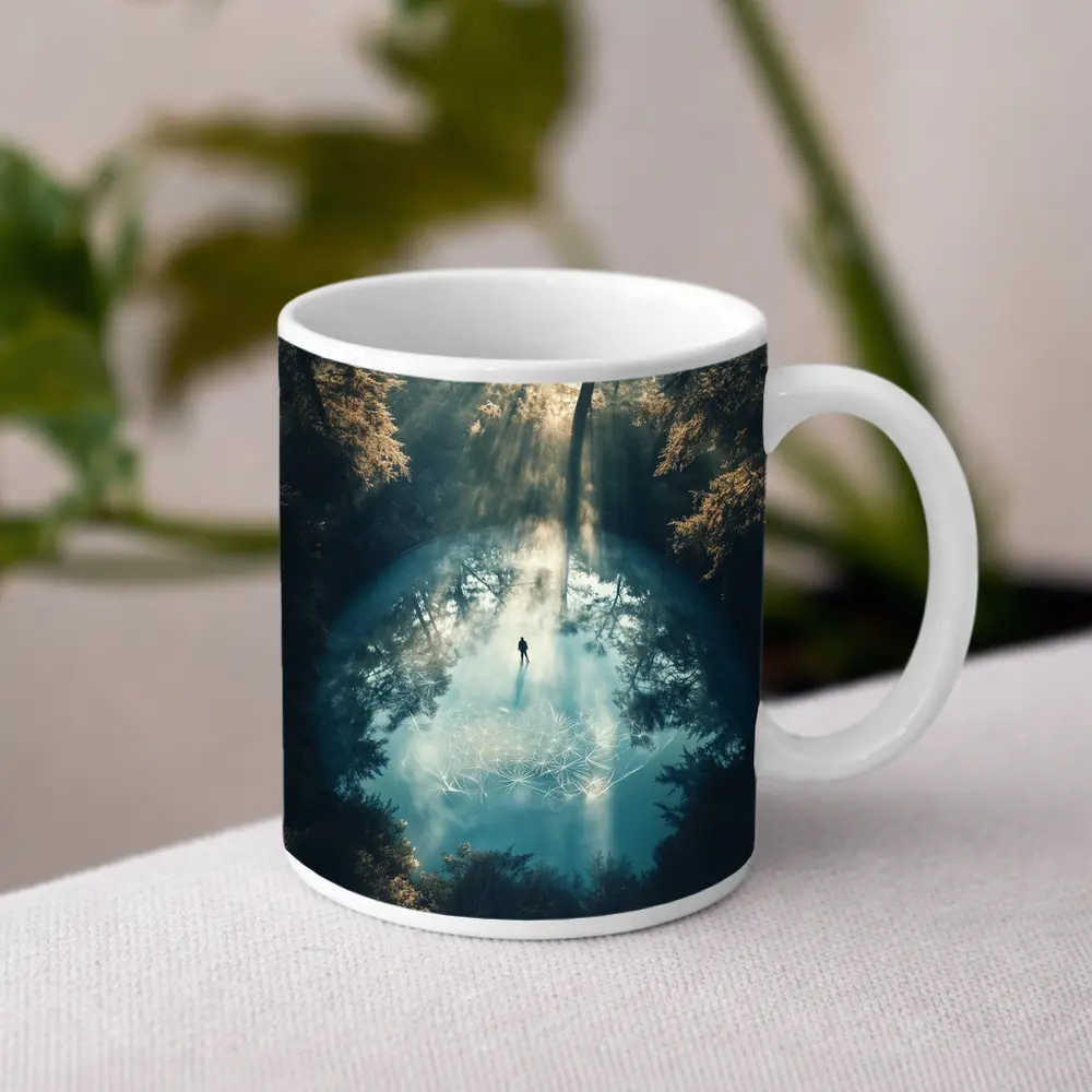 Lone Figure Forest Sacred Geometry Portal – Mugs