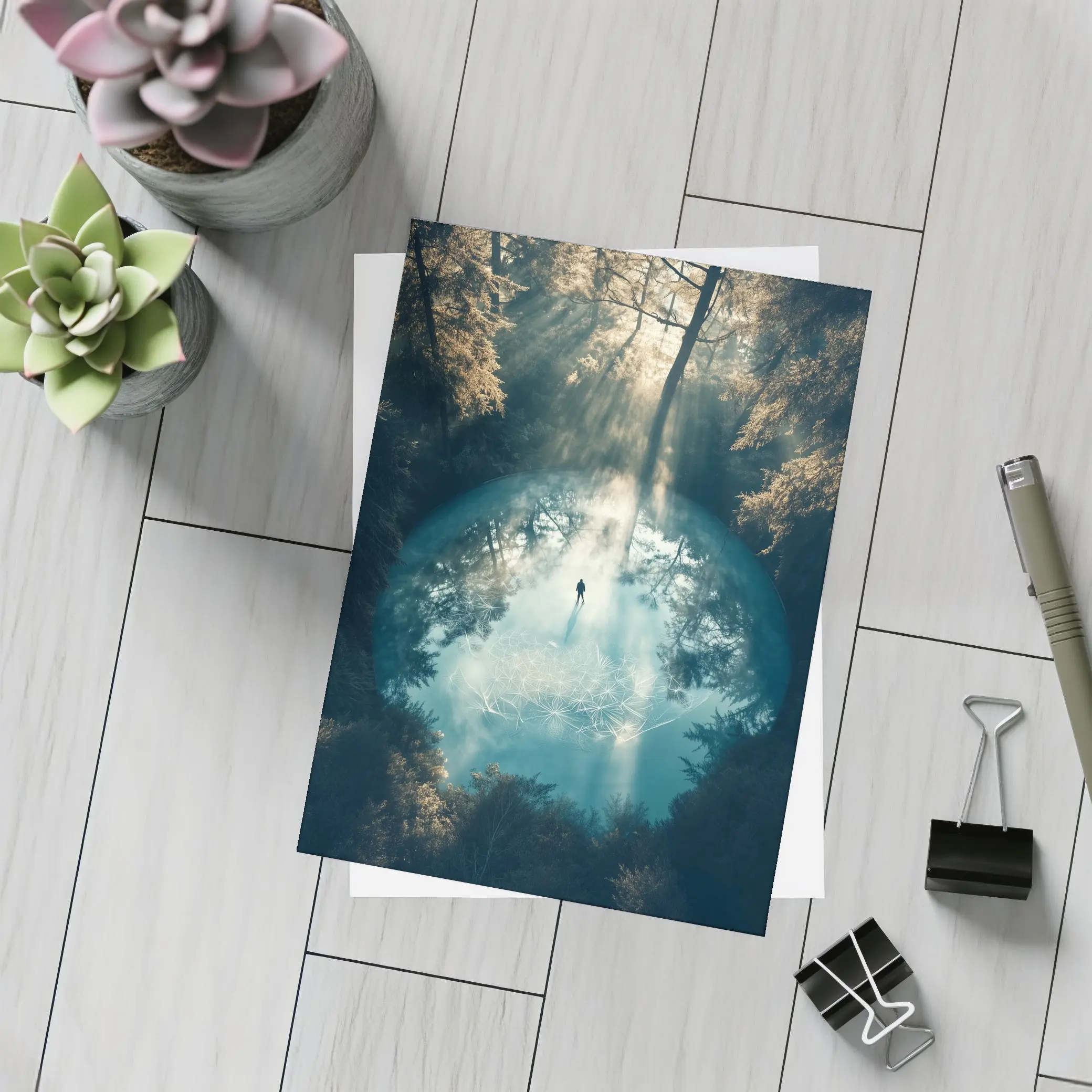 Lone Figure Forest Sacred Geometry Portal – Postcards