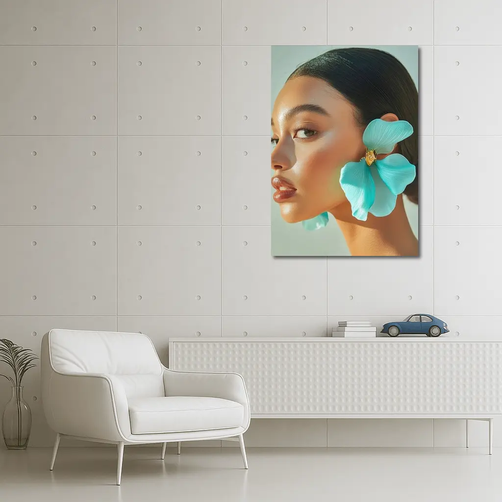 Teal Flower Earring Portrait Beauty Fashion – Wall Art