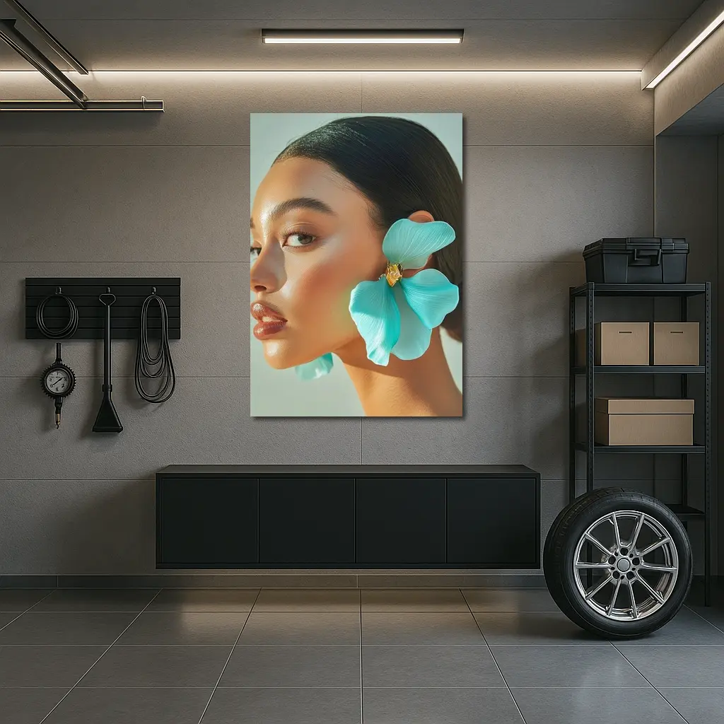 Teal Flower Earring Portrait Beauty Fashion – Wall Art