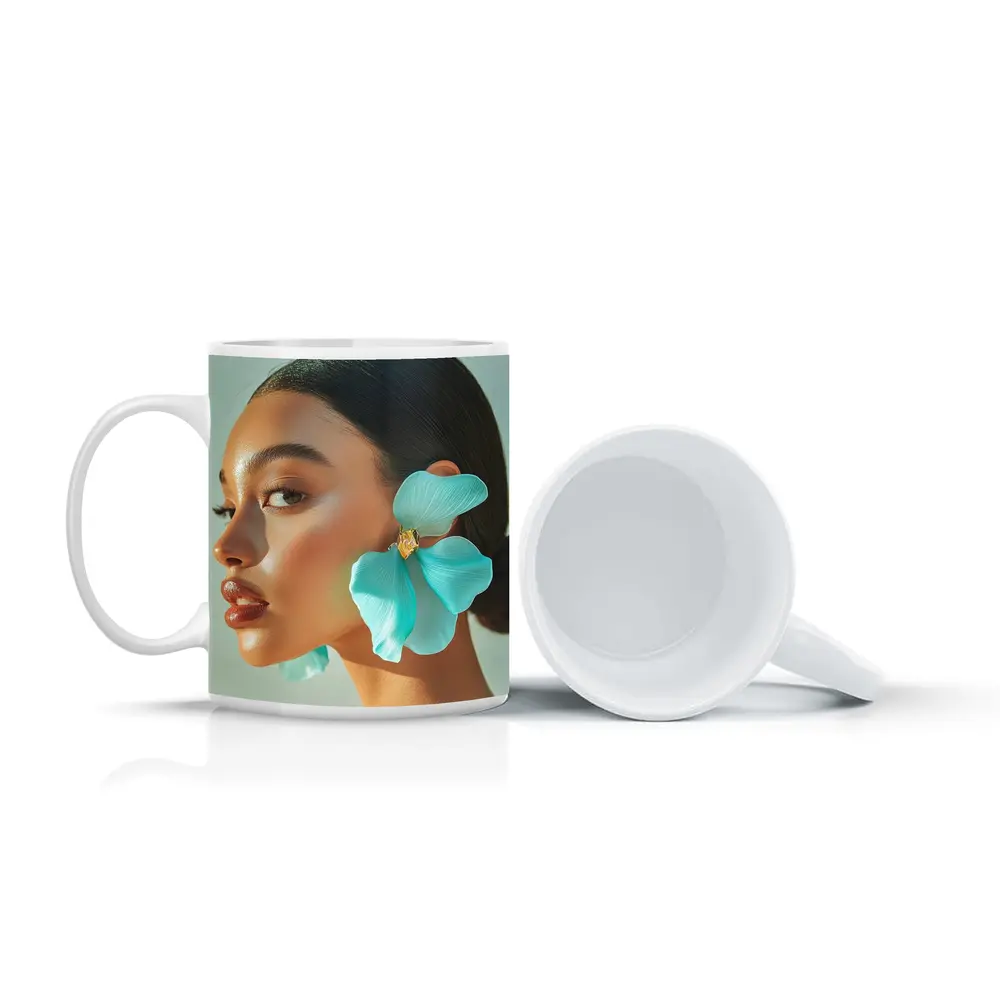 Teal Flower Earring Portrait Beauty Fashion – Mugs