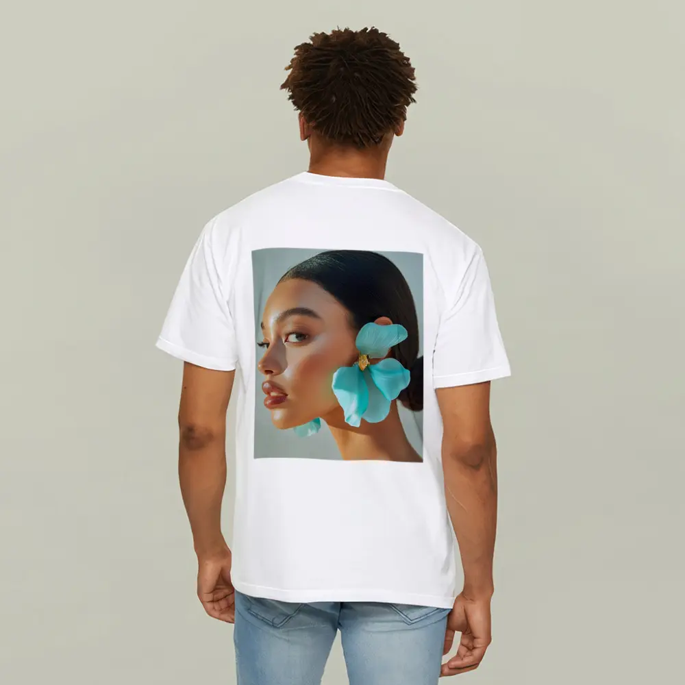 Teal Flower Earring Portrait Beauty Fashion – T-Shirts