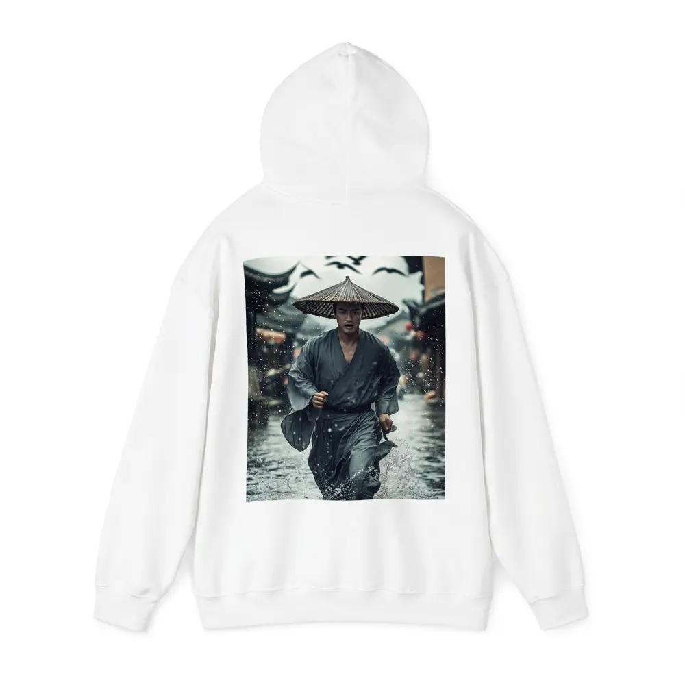 Samurai Running Through Rainy Ancient Street – Hoodies