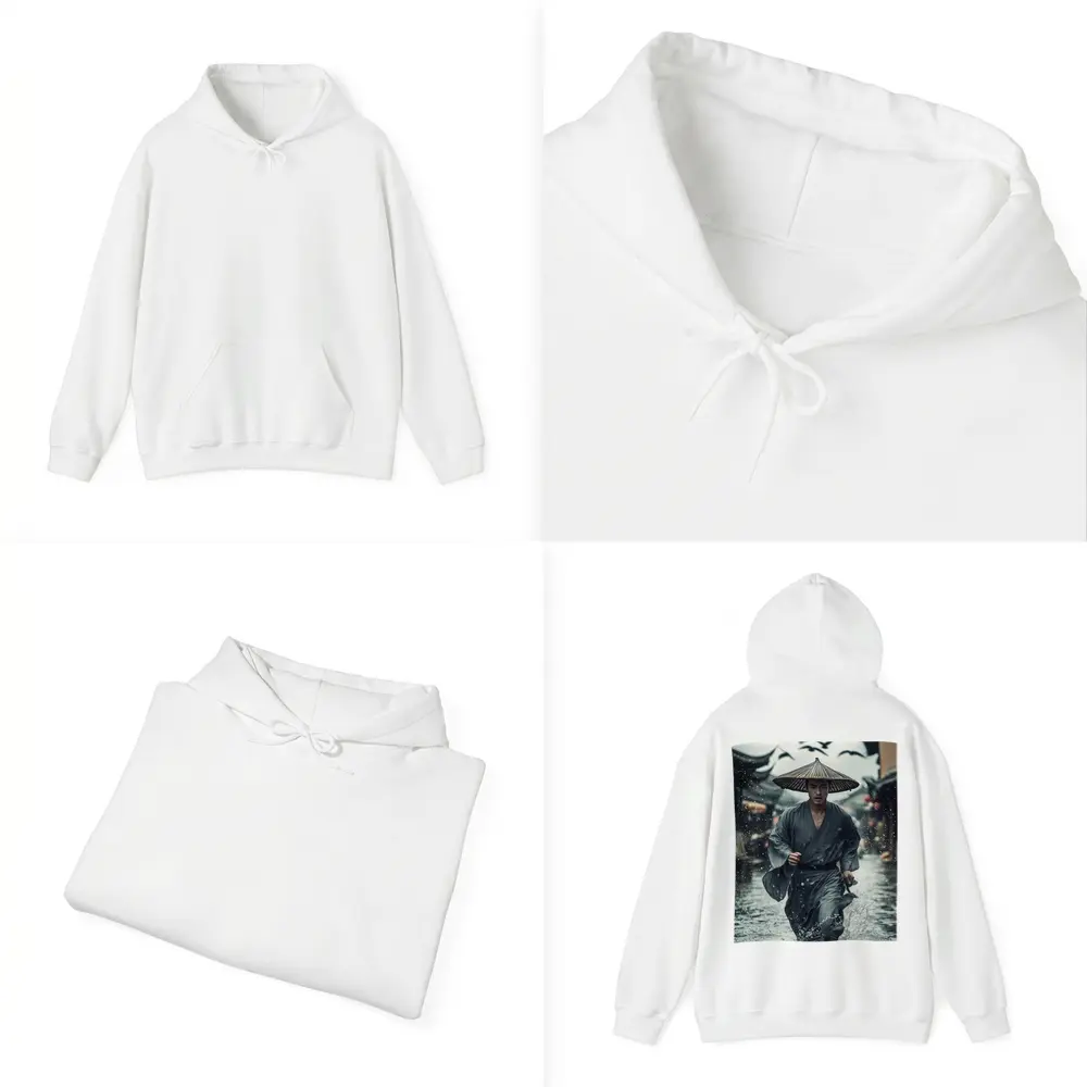 Samurai Running Through Rainy Ancient Street – Hoodies