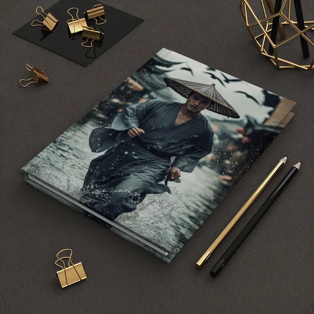 Samurai Running Through Rainy Ancient Street – Notebooks