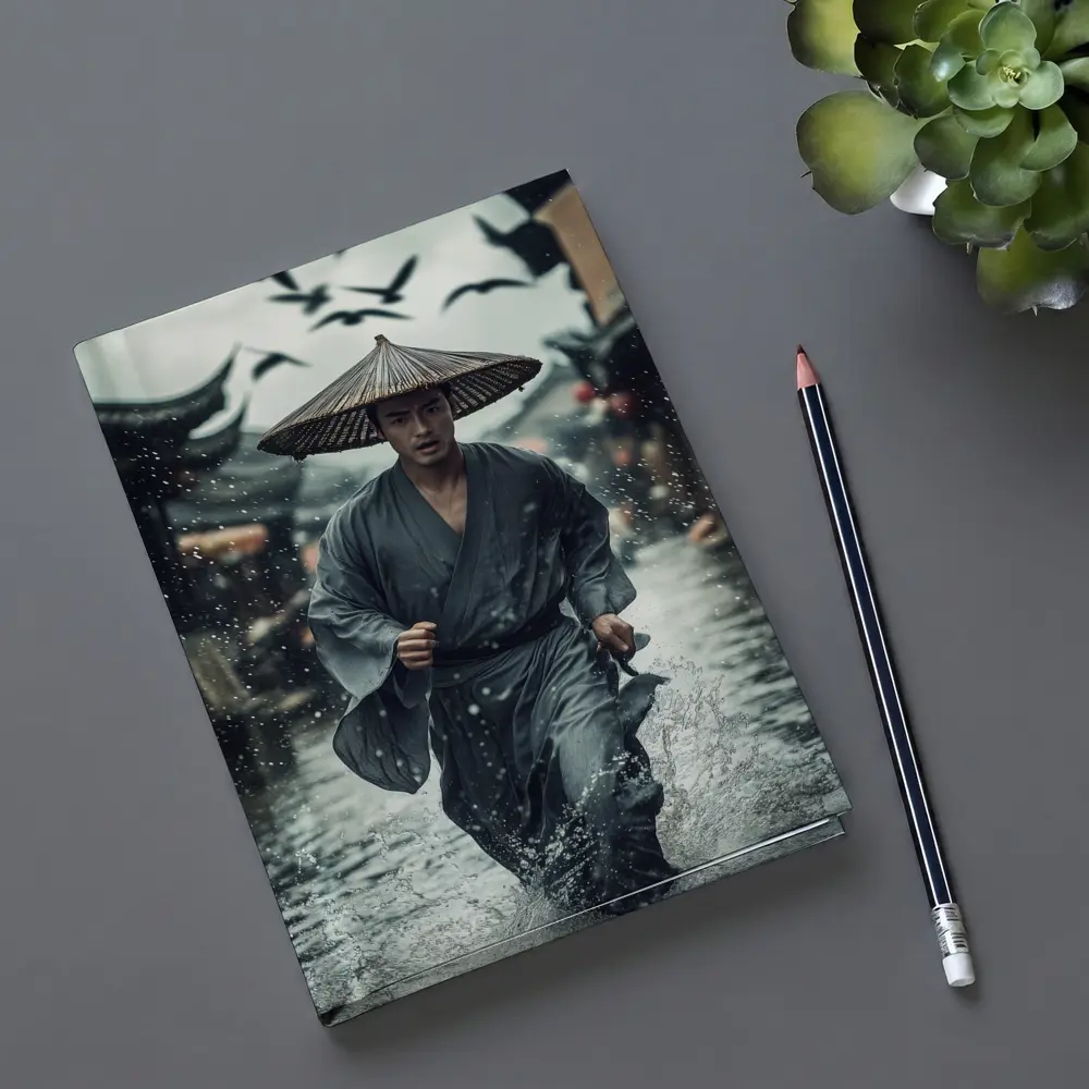Samurai Running Through Rainy Ancient Street – Notebooks
