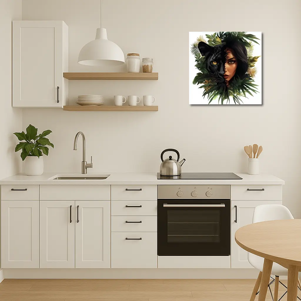 Black Panther Woman Face Tropical Leaves – Wall Art