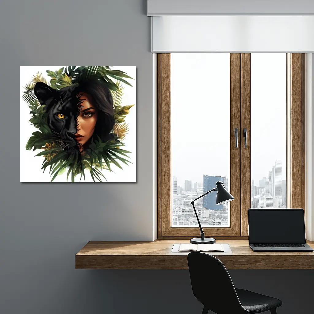 Black Panther Woman Face Tropical Leaves – Wall Art
