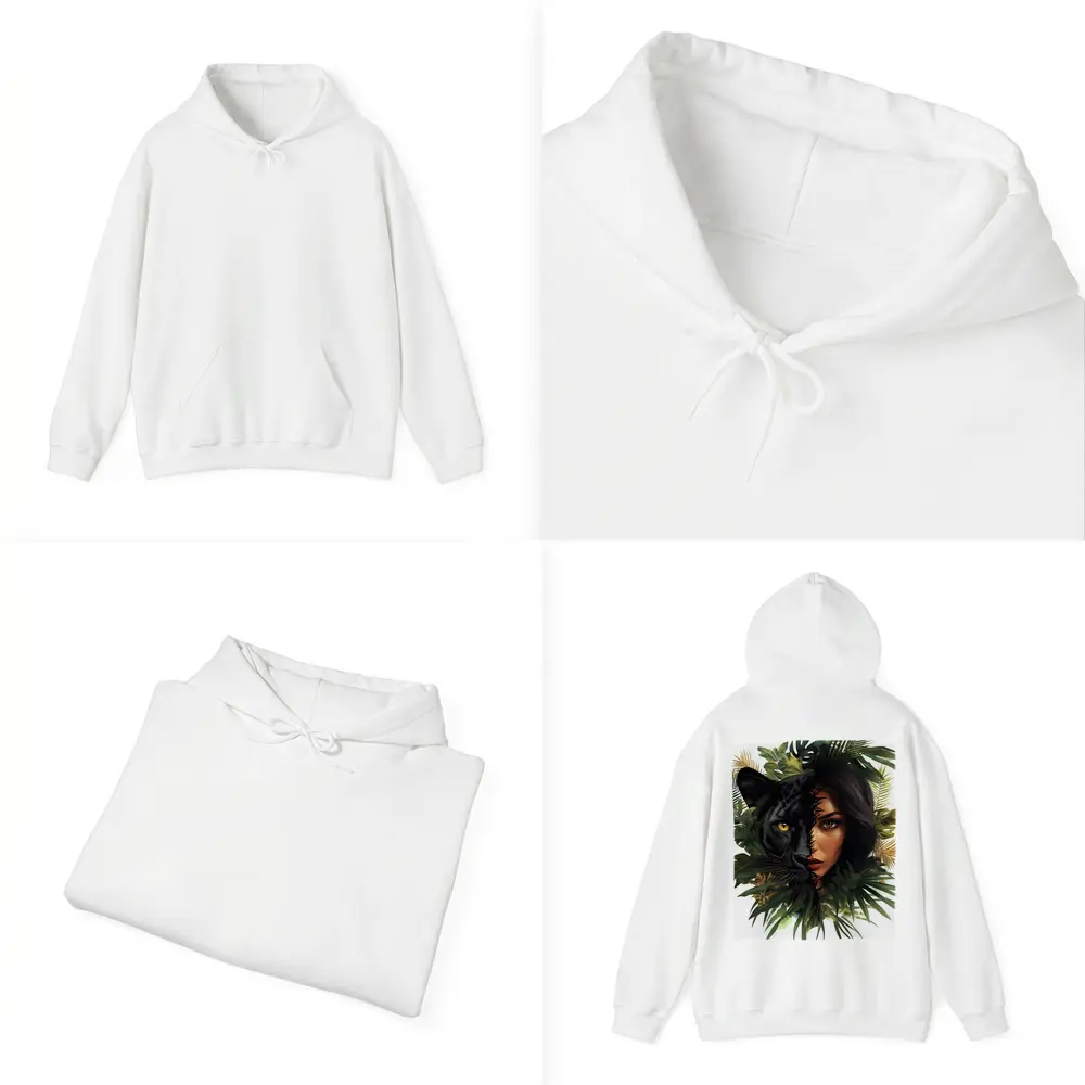 Black Panther Woman Face Tropical Leaves – Hoodies