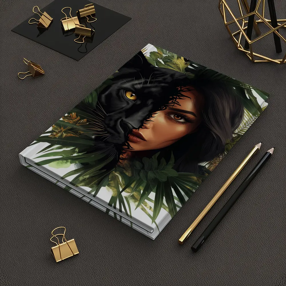 Black Panther Woman Face Tropical Leaves – Notebooks