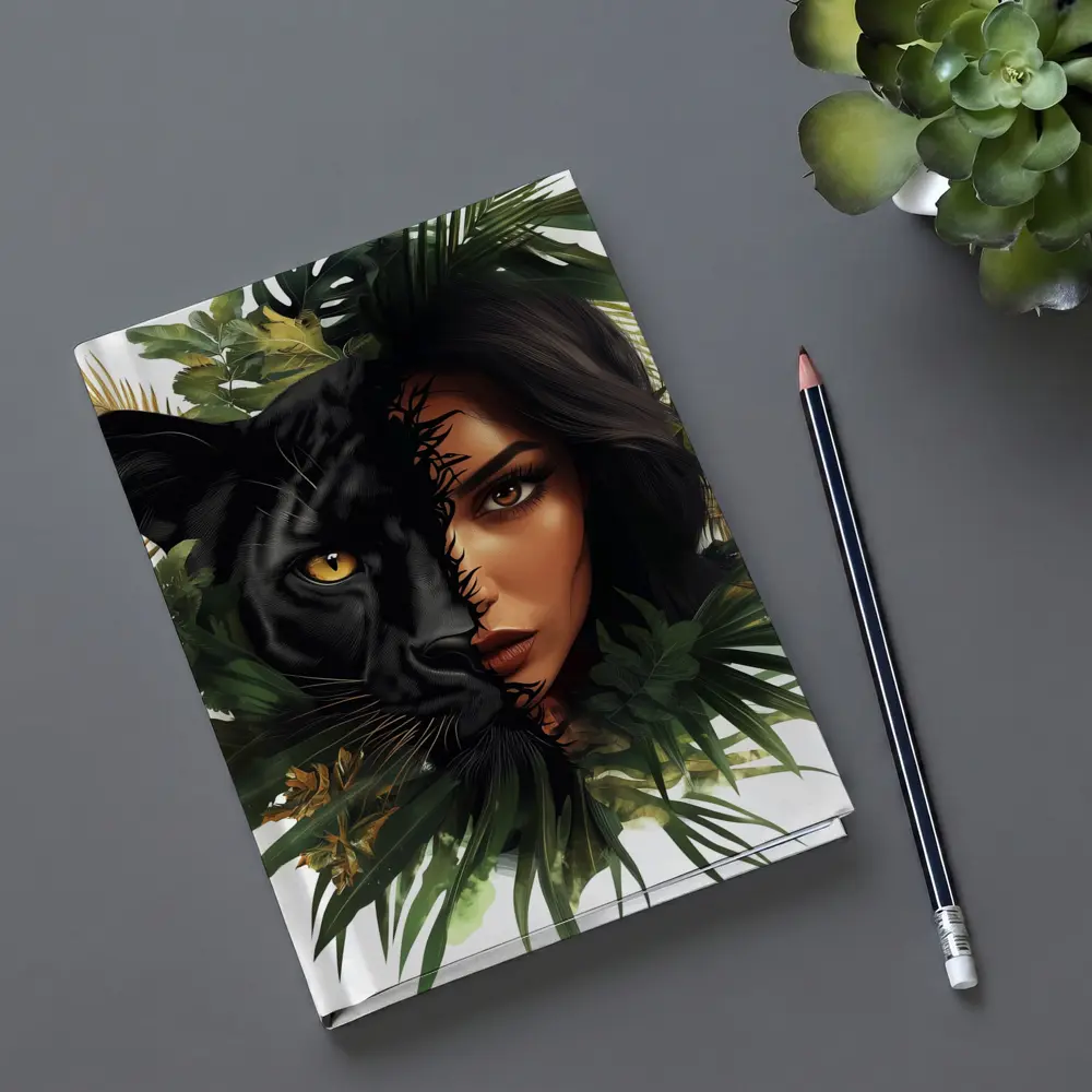 Black Panther Woman Face Tropical Leaves – Notebooks