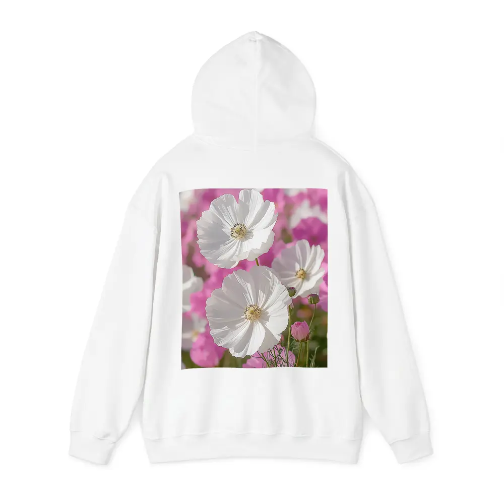White Cosmos Flowers Pink Field Blue Sky – Hoodies