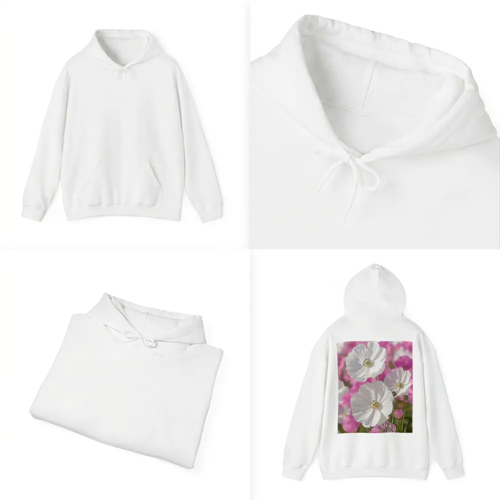 White Cosmos Flowers Pink Field Blue Sky – Hoodies