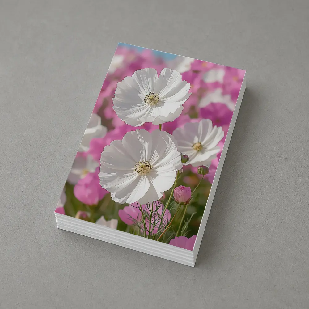 White Cosmos Flowers Pink Field Blue Sky – Postcards