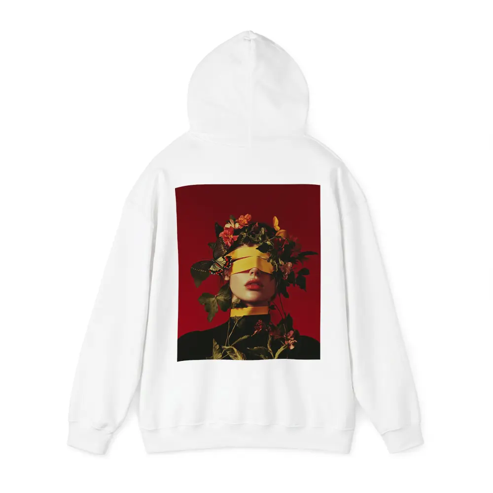Blindfolded Woman Flowers Butterfly Red Background – Hoodies