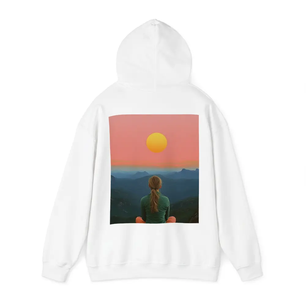 Woman Meditating Mountain Sunset Pink Sky – Hoodies