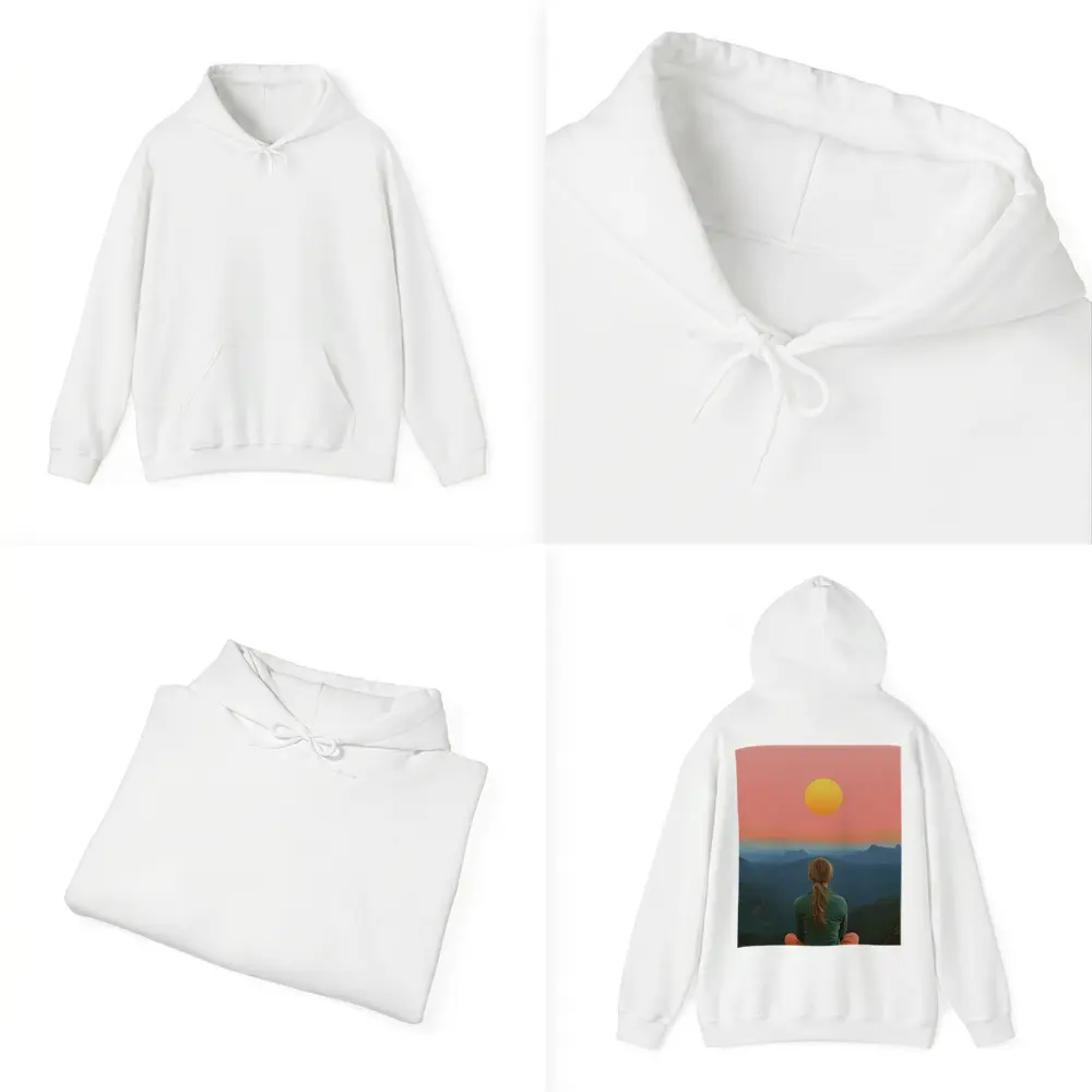 Woman Meditating Mountain Sunset Pink Sky – Hoodies