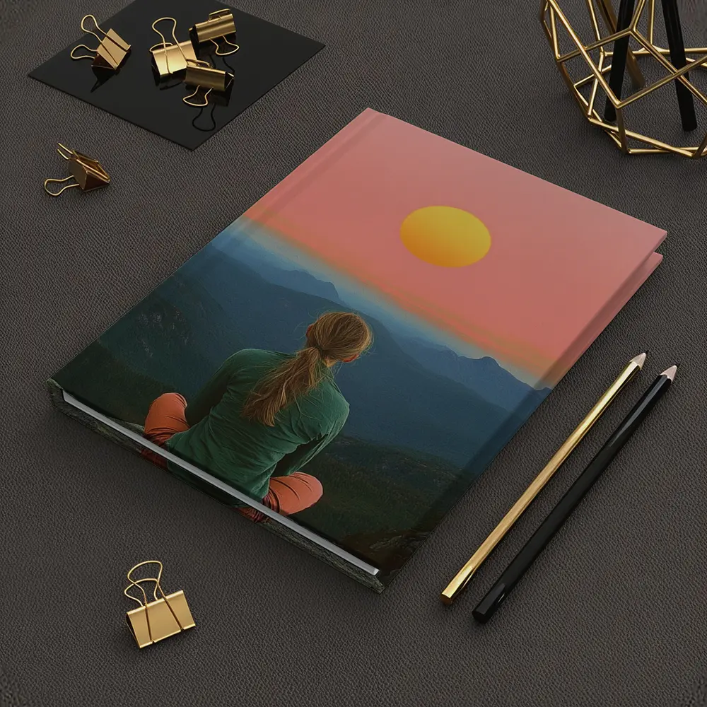 Woman Meditating Mountain Sunset Pink Sky – Notebooks