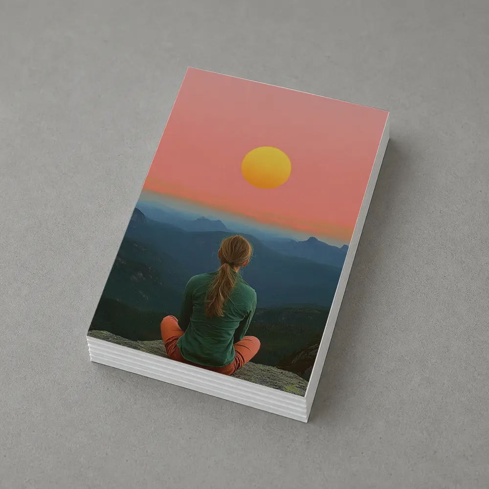 Woman Meditating Mountain Sunset Pink Sky – Postcards