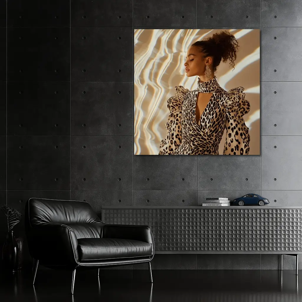 Leopard Print Dress Woman Warm Light Background – Wall Art