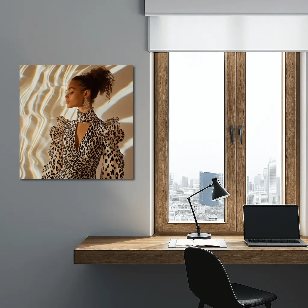 Leopard Print Dress Woman Warm Light Background – Wall Art