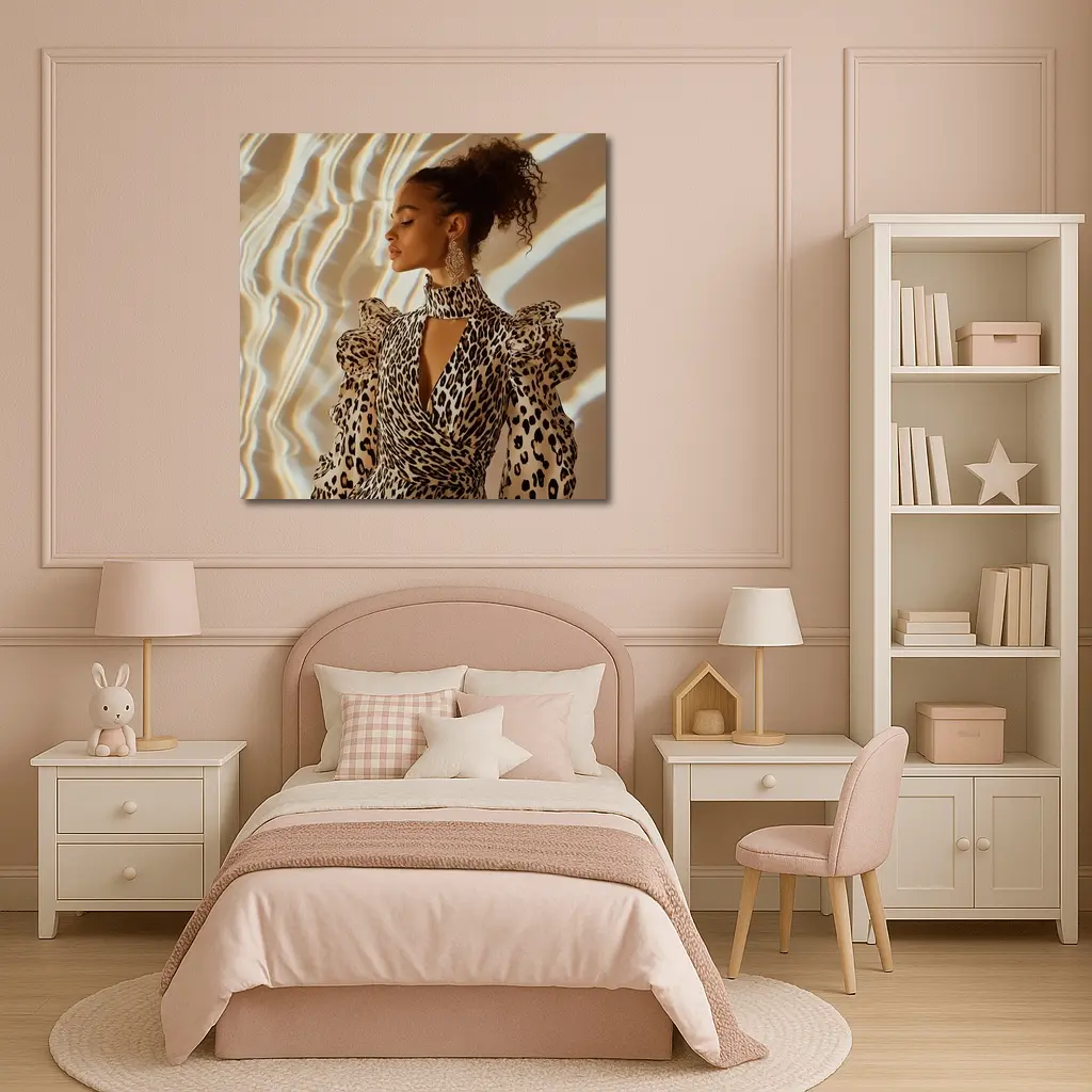 Leopard Print Dress Woman Warm Light Background – Wall Art